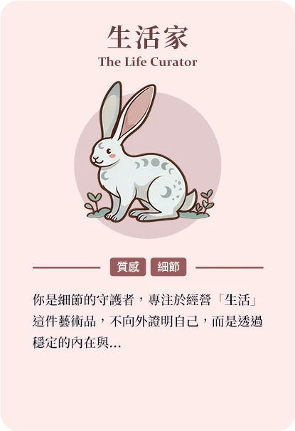生活家－內在個性的動物角色結果簡介